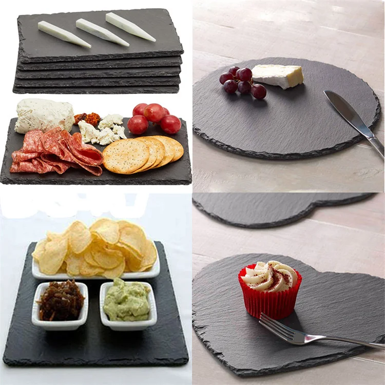 Hot Selling Cheap Custom Dinnerware Black Natural Stone Tray Cheese Board Slate Plate Slate Serving Platter