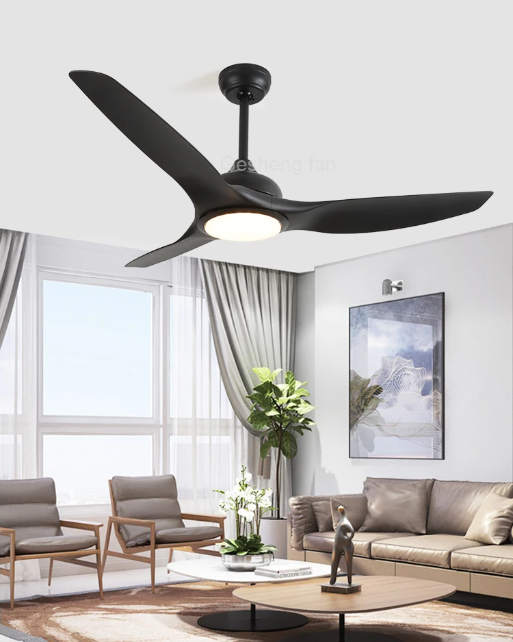 Gesheng 52 Inch Black Led Ceiling Fans 3 Abs Blades Smart Dc Modern Remote Control Ceiling Fan With Light
