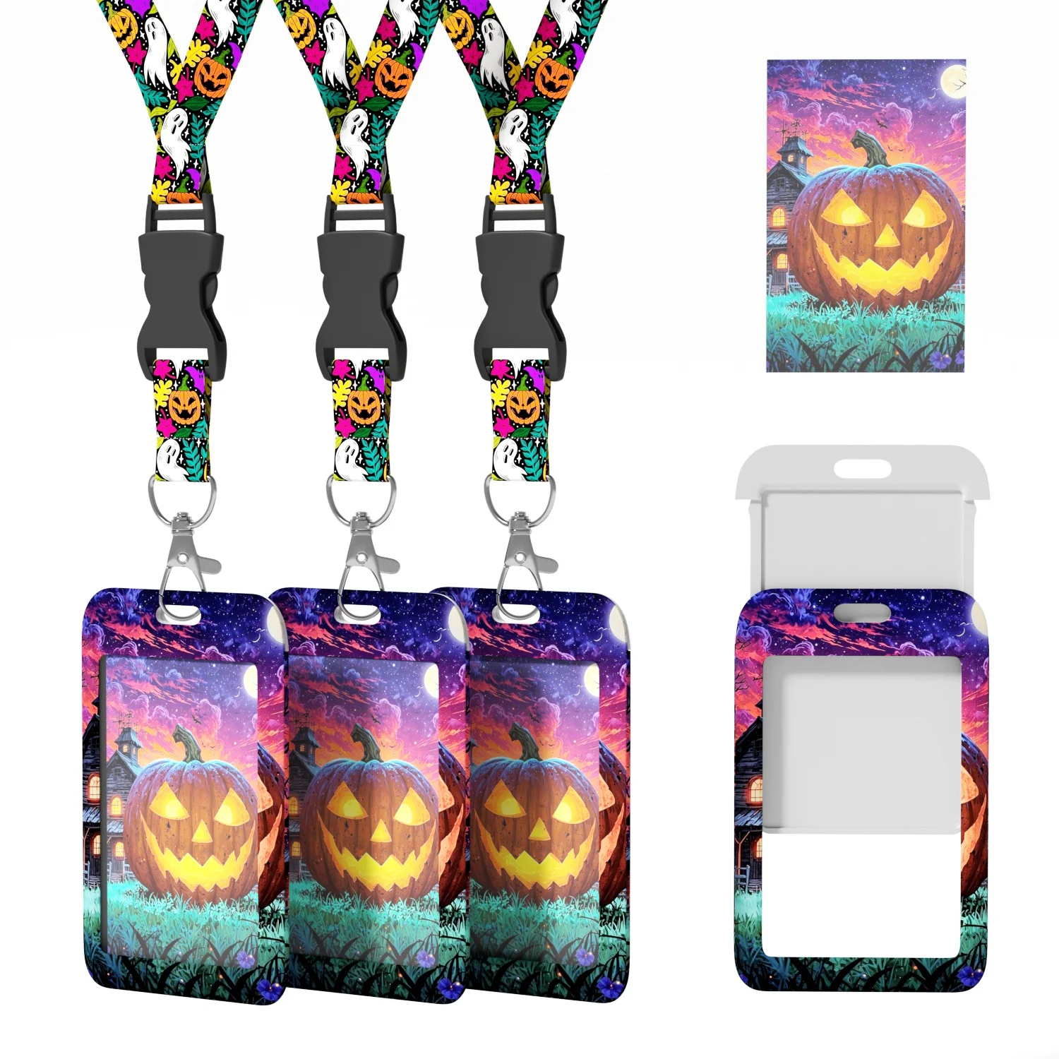 Custom Halloween Promotion Card Holder Lanyard with Logo Polyester Material and Accessory Hook Personalized ID Lanyard