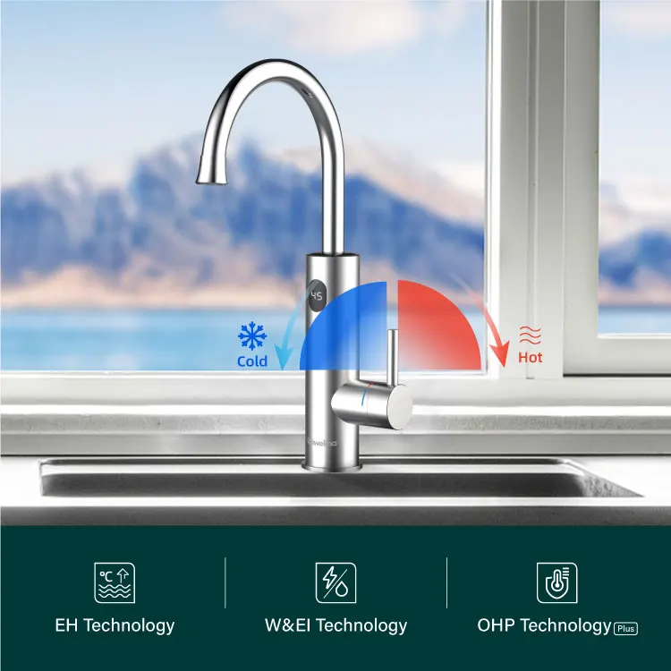 Briwellna 2022 Instant Hot Water Faucet Stainless Steel Kitchen Mixer Tap LED Digital Tap Water Heater Geyser Faucet Heating TaP