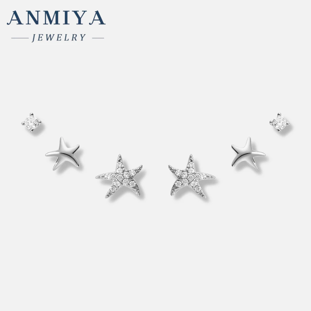 ANMIYA Summer Design Minimalist 925 Sterling Silver Starfish Stud Earrings Set For Women
