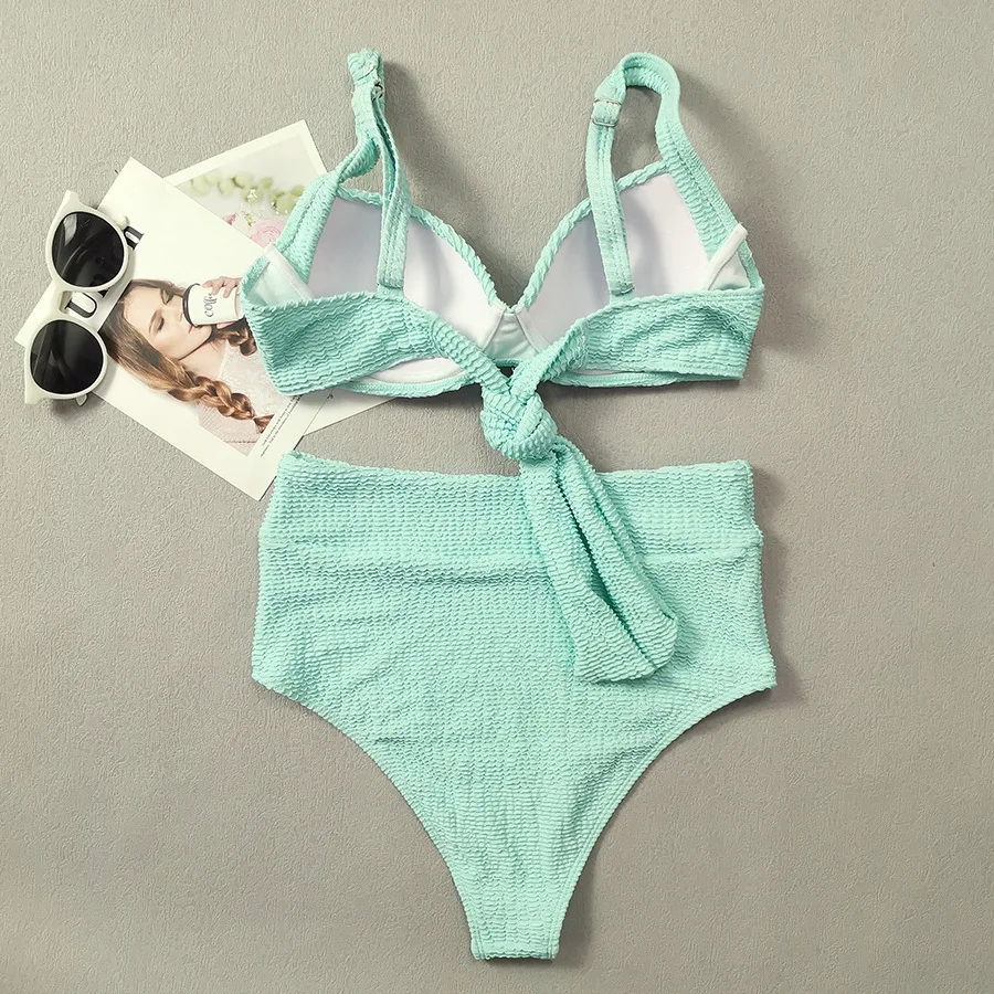 2024 New Design Womens Bath Suit Design Swimsuit Solid Color Custom High-Waisted Bikini Set Swimwear