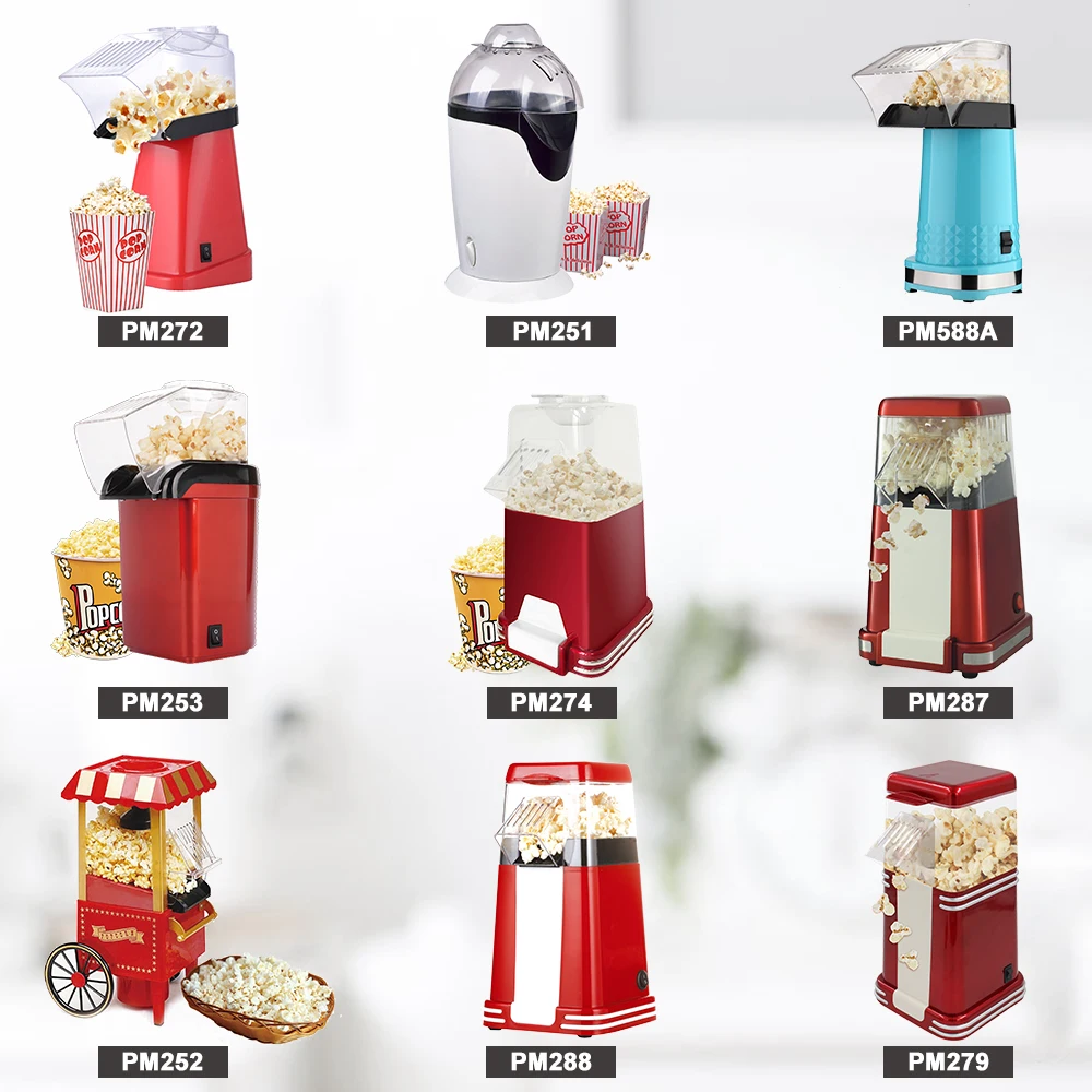 Retro Large Healthy without Oil Fat-free Household Homemade Hot Air Electric Popcorn Maker Machine for Home