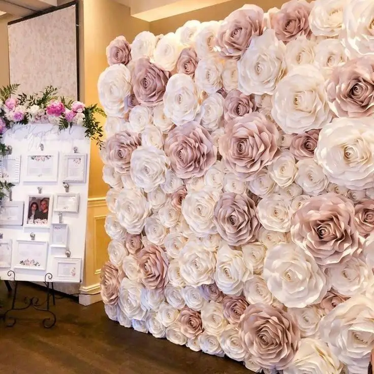 New Design Roll Up Event Big Floral 3D Artificial Rose Flower Wall Paper Flower Backdrop Wedding Home Decoration Stage Backdrop