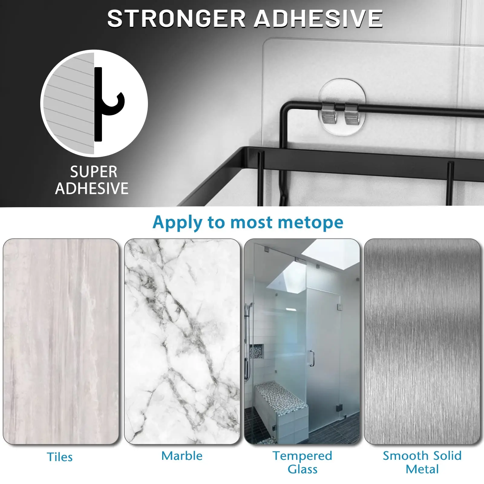 Shower Caddy Shelf Organizer Rack, Self Adhesive Black Bathroom Shelves Basket, Home Farmhouse Wall Shower Inside Organization