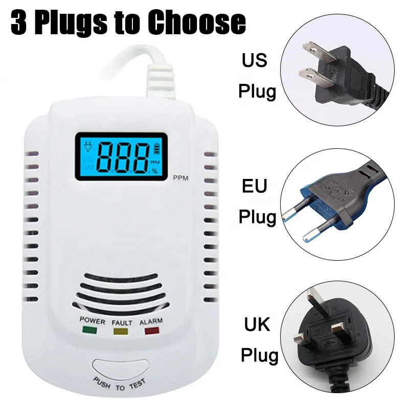 
Pulitong 2 in 1 9V Battery Backup LPG Natural Gas Leak & CO Carbon Monoxide Alarm Detector For Home with EU | US | UK Plug 