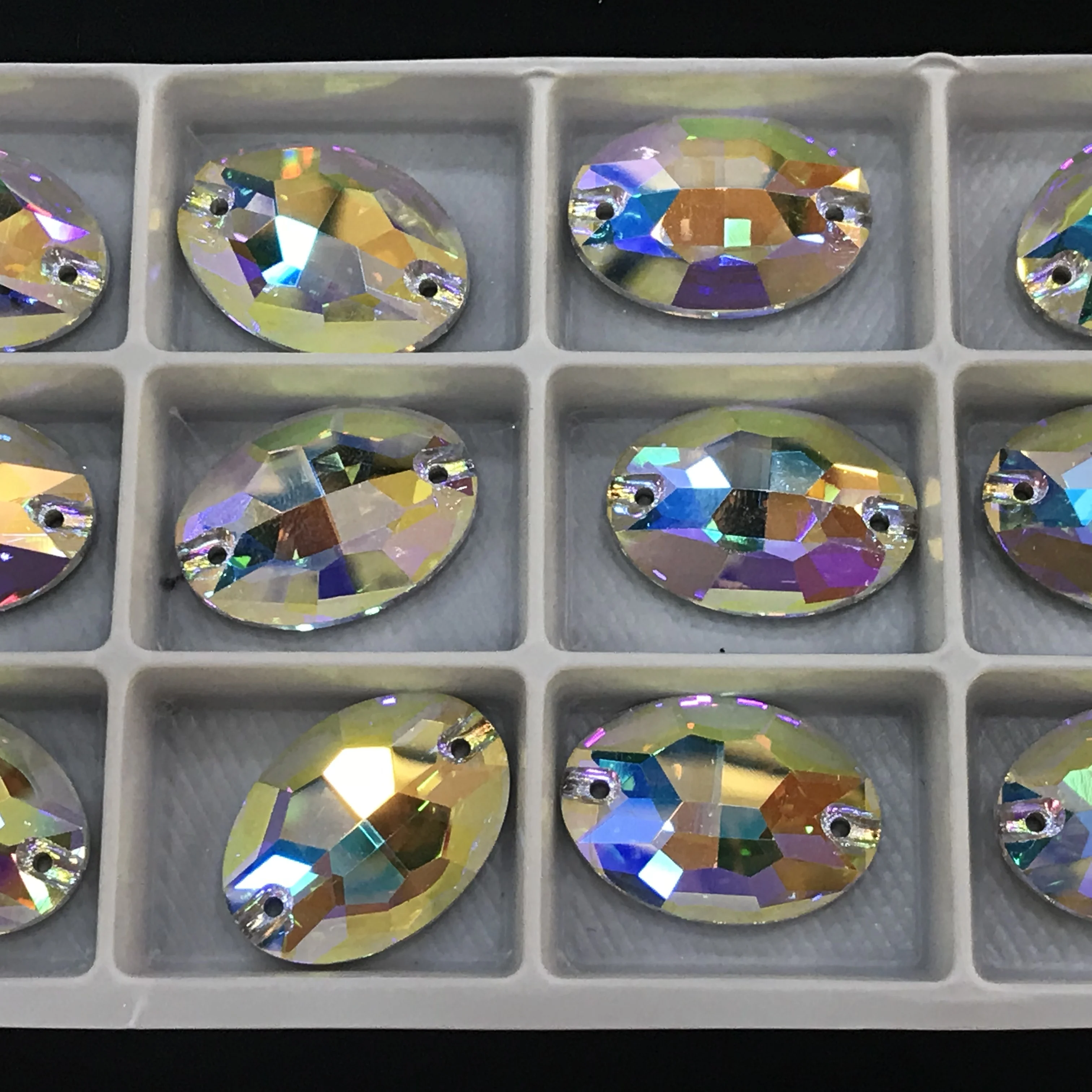 Multi-Color Crystal AB Rhinestones  Flat Back with 2 Holes  Shiny Gold Sew-On Buttons in Various Shapes for Garment Decoration