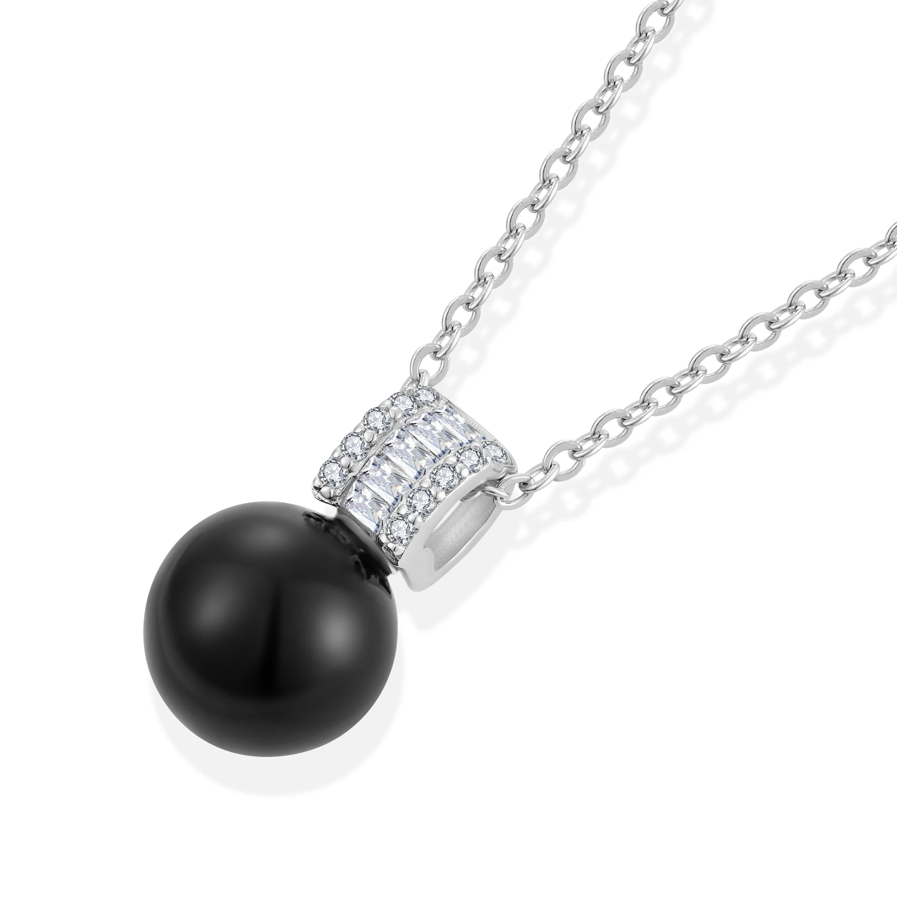 Factory Price Pure Pearl Women Jewelry 925 Sterling Zirconia Black Shell Pearl Diamond Pendant Necklace