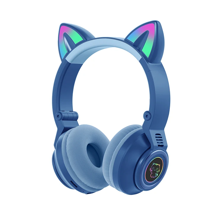 Custom Logo Kids Headphones Deep Bass TWS Headset P47 Color Stylish Cat Ears LED RGB Wireless Earphones For Girls Children