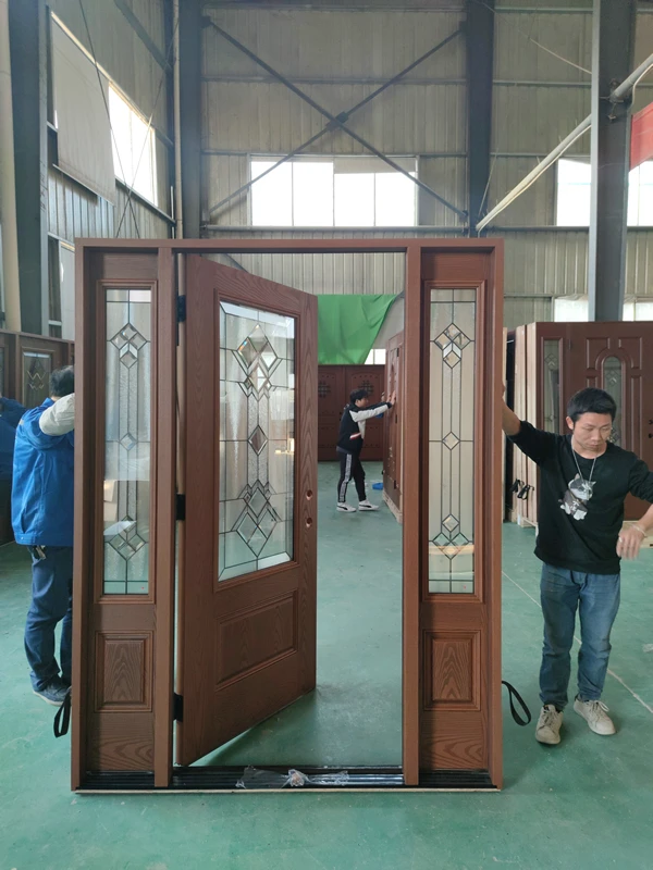 American Style Modern Exterior Wrought Iron Double Entry Doors For Apartment Building