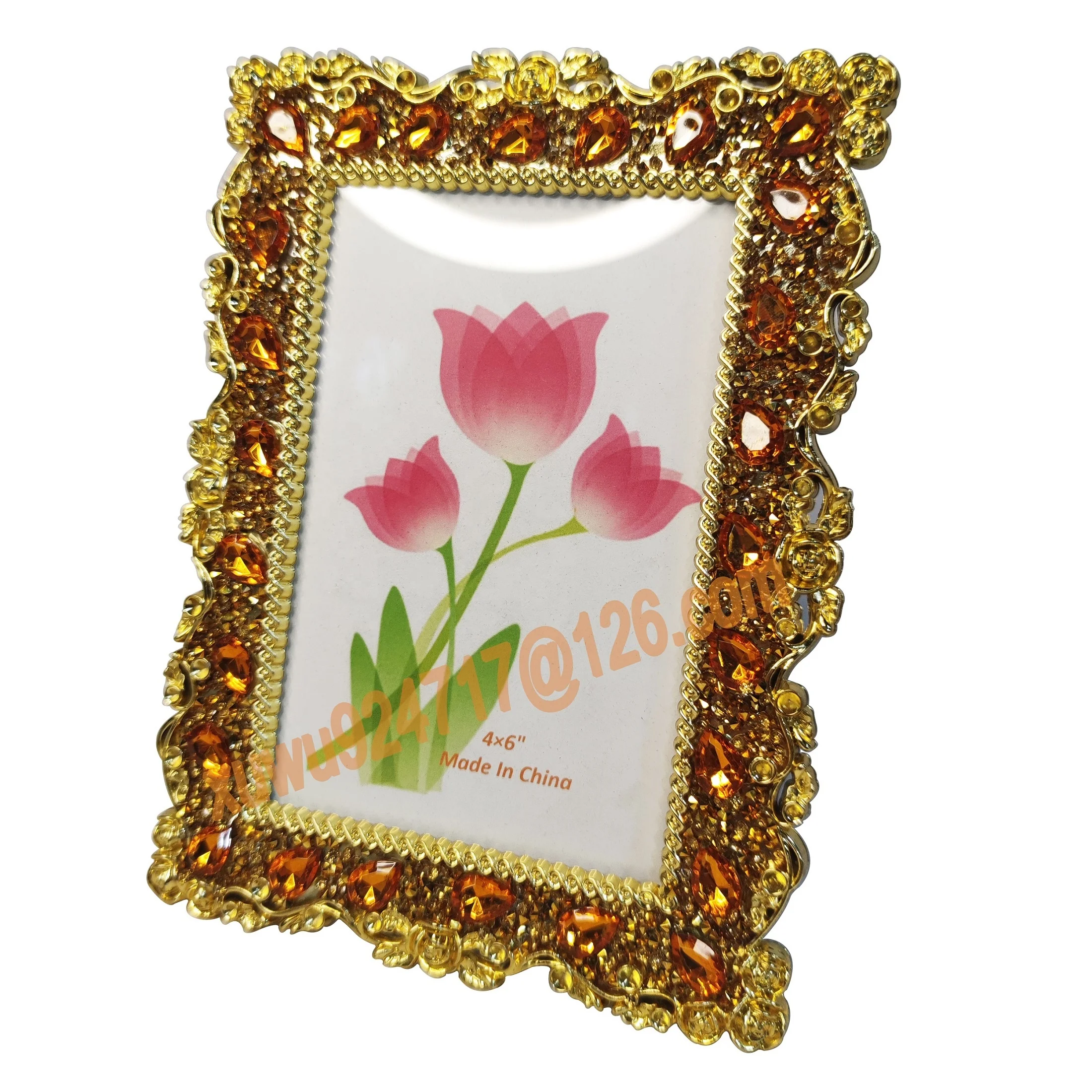 European Luxury Gold Resin Crystal Photo Frame Plastic Resin Photo Frame Fashion Nice Plastic Crystal Photo Picture Frames 4*6'