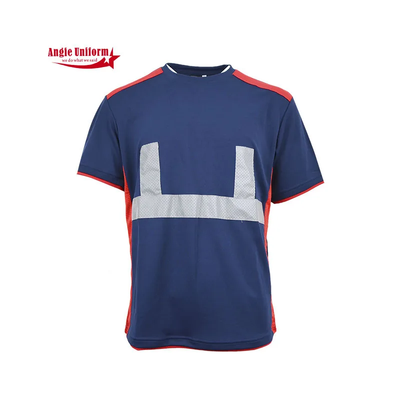 OEM Factory Wholesale Custom Anti Pilling Cotton  Eco Friendly Blue Men T-shirts Reflective Construction Worker Uniforms