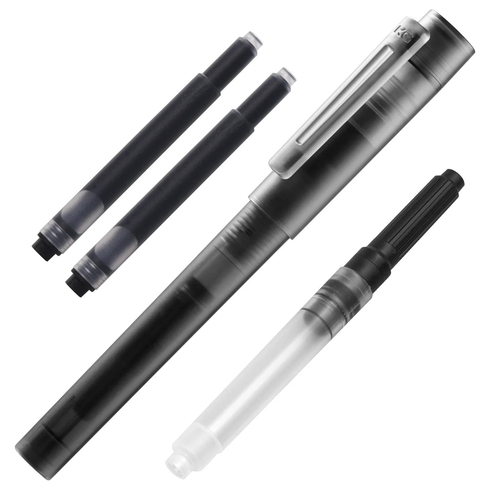 KACO SKY II Fountain Pen, Black Barrel, Extra Fine Nib with 2 Black Ink Cartridges and 1 Converter in PP Box