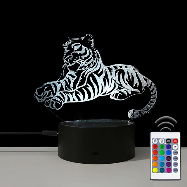 RGB дистанционное управление 3D Тигр Светодиодная настольная лампа ночник для детей