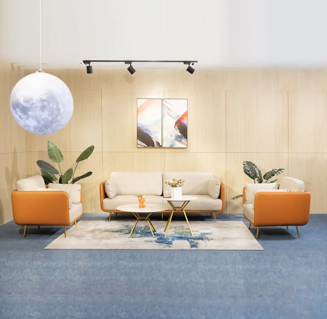 Light luxury china factory price new model office upholstered golden commercial office sofa set