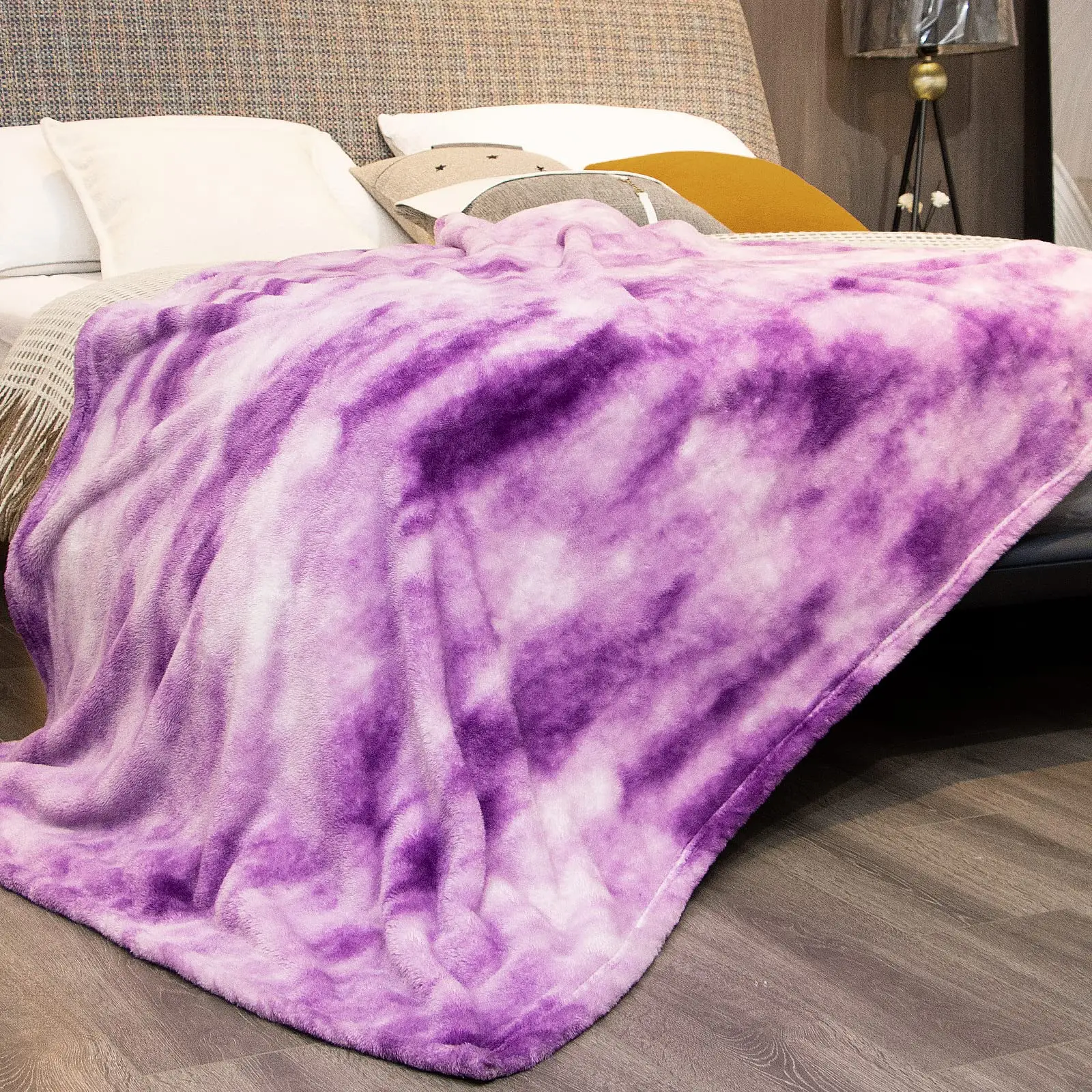 Custom Floral Pattern Polyester King Size Winter Soft Tie Dyed Printing Super Soft Fleece Minky Faux Fur Plush Thick Blanket