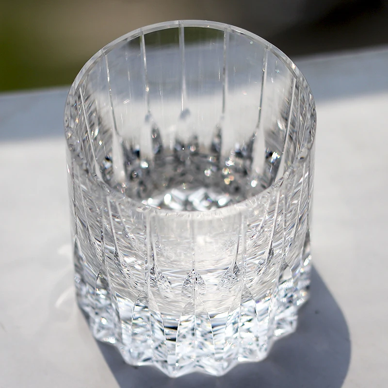 7 OZ  K9 Clear Crystal Engraving Cocktail Glasses With Hand Cutting Kaleidoscopic Whiskey Glass Tumbler Heavy