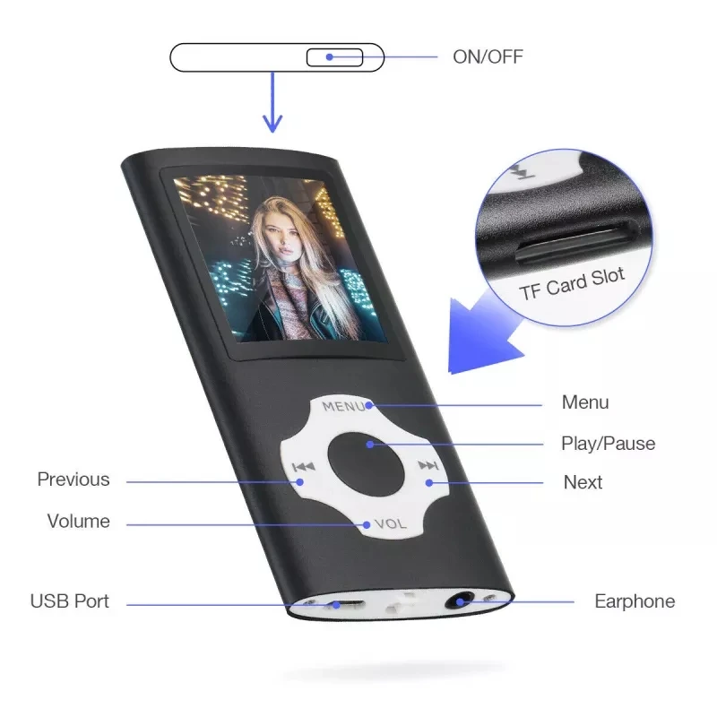 Mp3 Player Amazon Hot Selling blue tooth Mp3 Music Player  Free Download E-book reader voice recorder