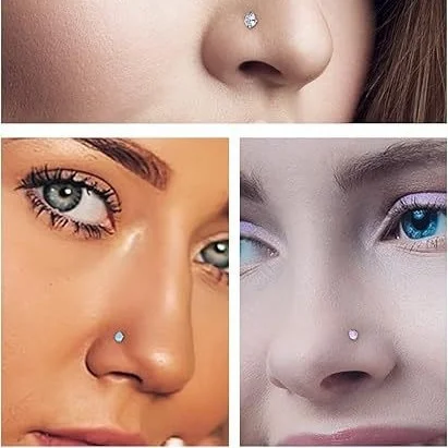 Custom Titanium Steel L-Shaped Flower Combination Nose Stud Set Classic Curved Rod S Rod Inlaid Zircon Nose