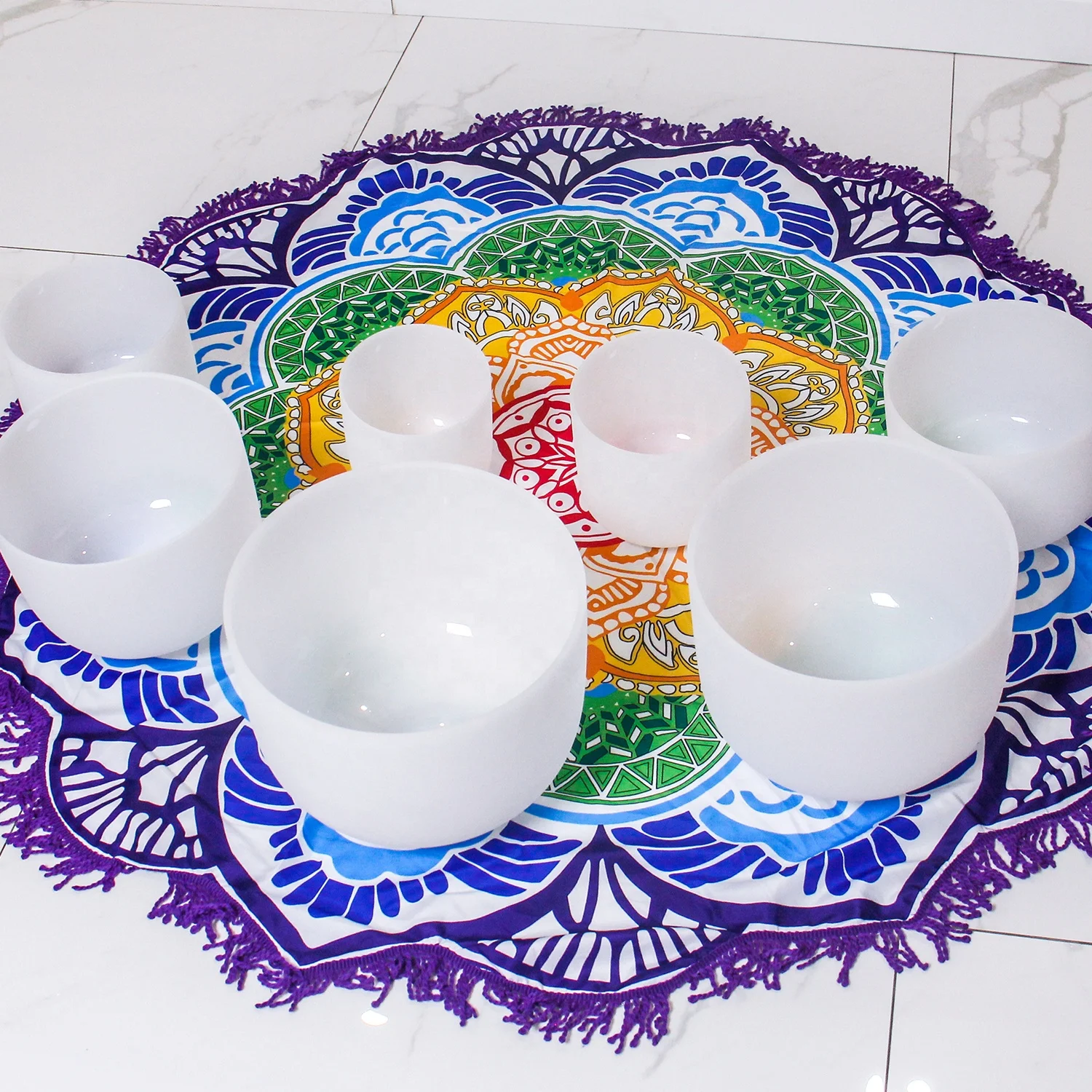 Promotion Price Sound Bowl Set 432 Hz 7 Piece Whole Sale Frosted Quartz Singing Cristal Bowls