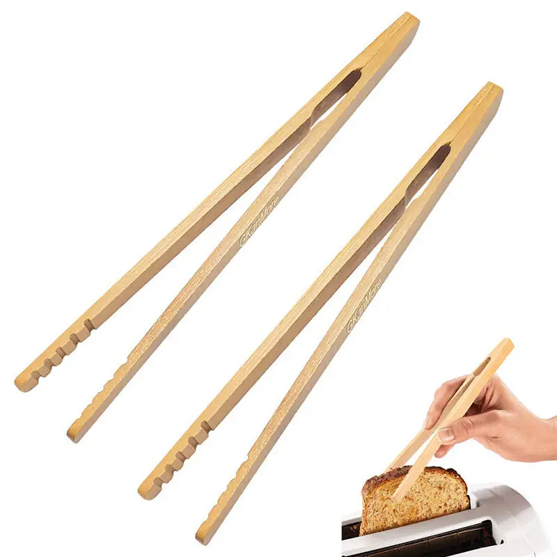 2024 HOT Bamboo Toaster Tongs Natural Wood Kitchen Toast Tong Eco-Friendly Space Bamboo Tongs