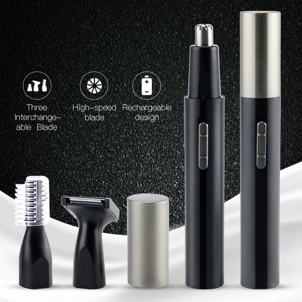 PRITECH 3 in 1Interchangeable Heads Multi-function  Portable  Battery Rechargeable Type C Electric Ear NoseTrimmer