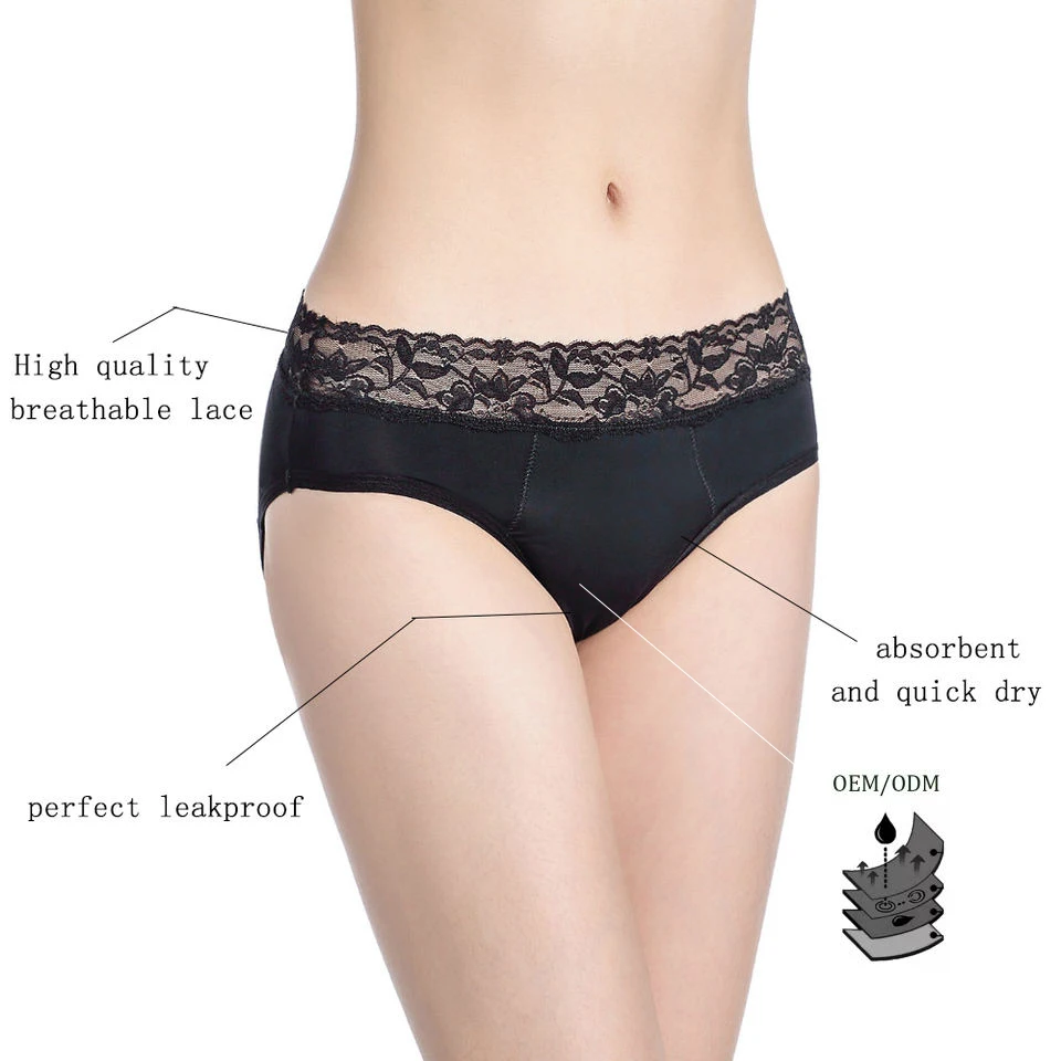 Shanhao organic cotton absorbent 4 layers heavy flow culottes menstruelles leakproof panties lace menstrual period panties