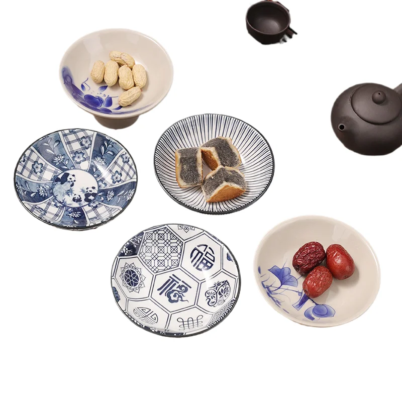 2407 suojun Chinese style blue and white tea tray tall fruit restaurant seasoning pastry dried cutlery bowl C