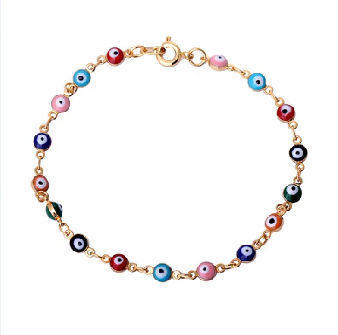 Gold Plated Lucky Mini Bracelet Turkish Murano Colorful and Blue Evil Eye Bracelet Stainless steel Wholesale for Women