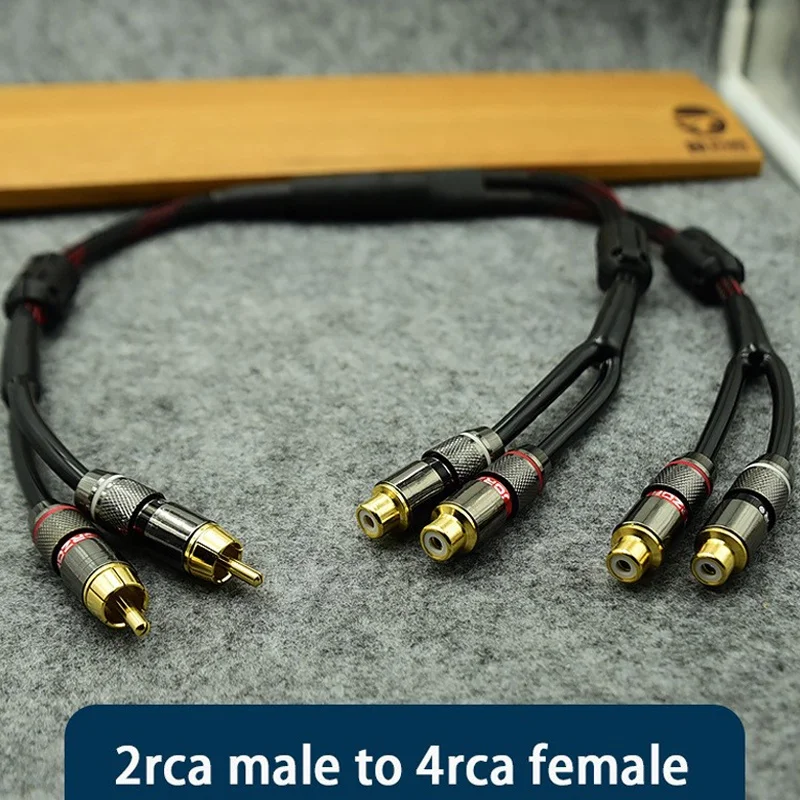 Car Audio HIFI Cable Dual RCA 2 Male To 4 Female/Male Splitter For Two Sets Speakers Independent Shielded Gold Plated Connector