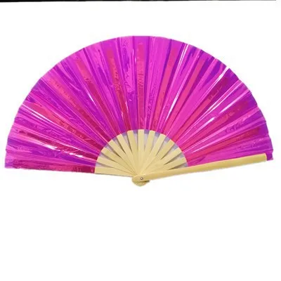 33cm Large Iridescent Holographic TPU Bamboo Folding Hand held Clack Fan for Rave Festivals Party Accessories
