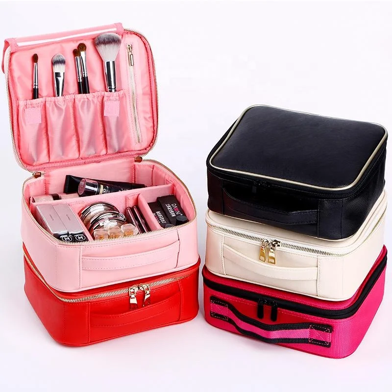 wholesale girls lady professional portable leather cosmetic organizer makeup set box price for eyeshadow brush packaging