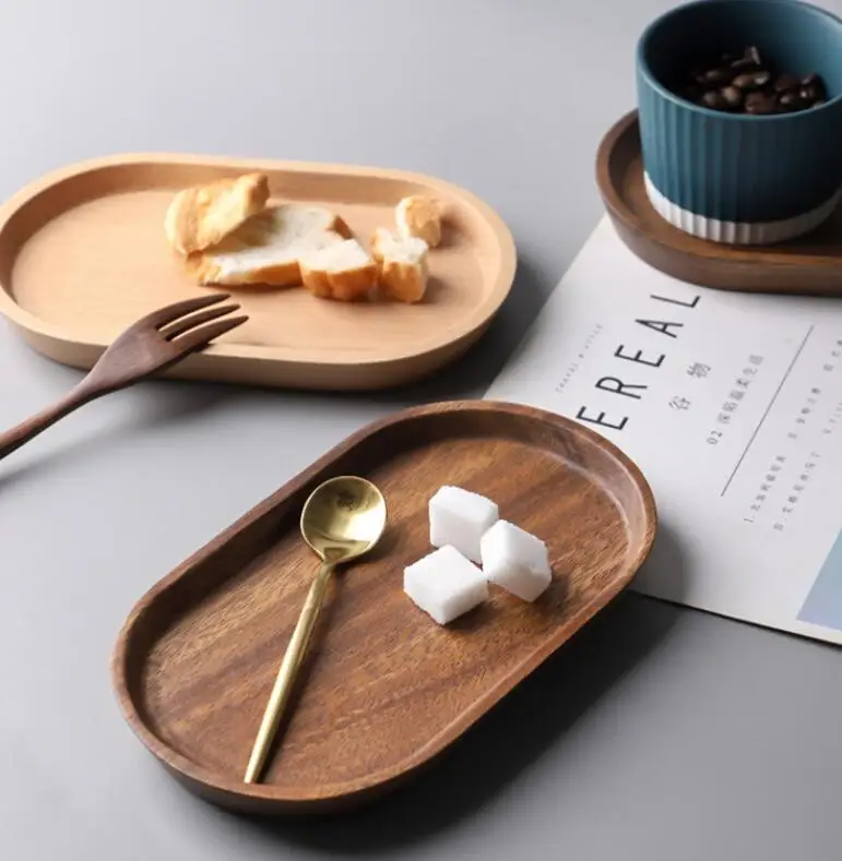 Овальный деревянный поднос из дерева акации для чая, кофе, торта, сервировочный поднос из массива дерева