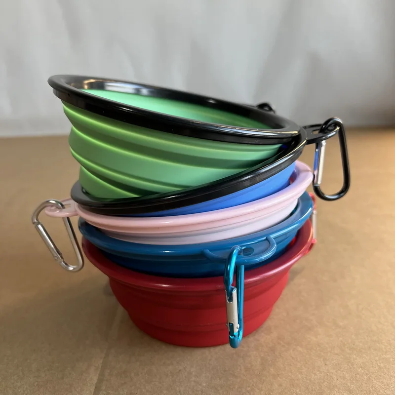 Custom Color And Logo Factory Wholesale Silicone Dog Bowl Folding Pet Bowl With Metal Carabiner