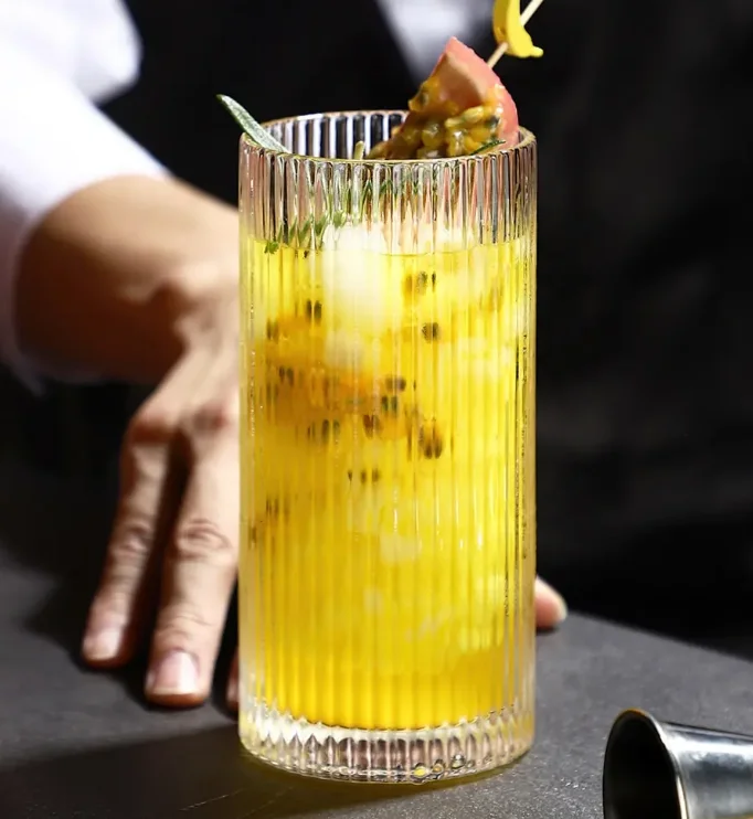 Vintage Vertical Striped Glass Cup Transparent Origami Style Ribbed Drinking Glasses