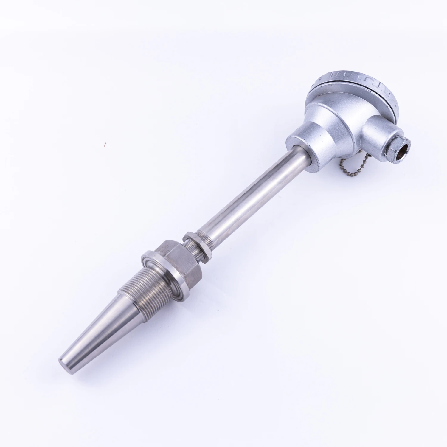 Mineral insulated RTD sensor with thermowell  Thermocouple consists of two wires, each made of different metal, welded together