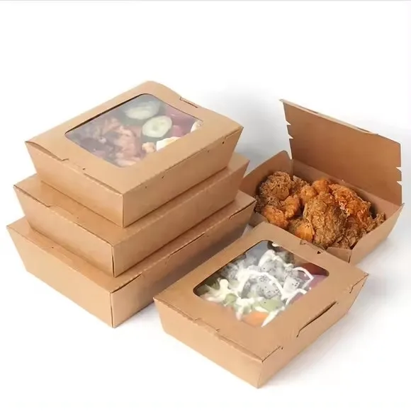 SenAng Custom Eco Friendly 700ml Kraft Takeaway Food Boxes Food Packaging Multi-compartment kraft paper lunch box