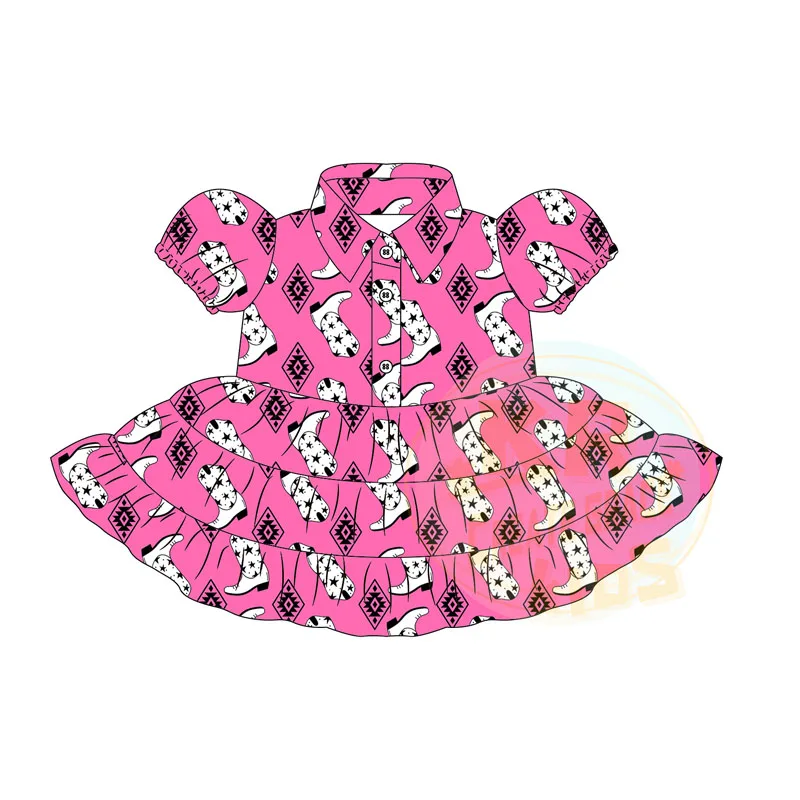 Wholesale Factory Girls Cute Printed Dress Short Sleeve Ruffle Princess Dress Customizable for Summer Children Casual Pattern