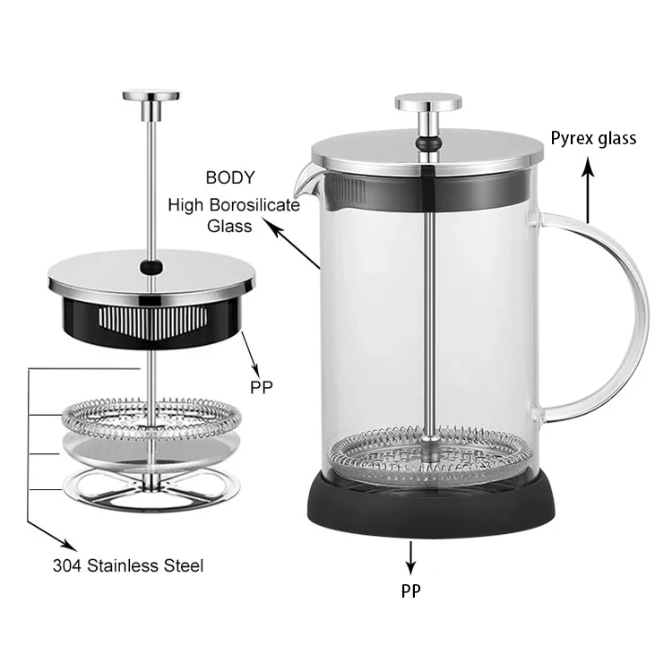 France Coffee Press Plastic Frame Coffee Press Reusable Black 1000ml French Press