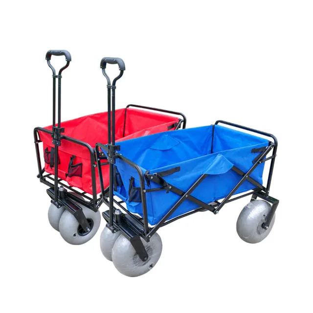 Factory Wholesale Pneumatic Wheel Folding Camping Hand Carts 4 wheel Beach Wagon