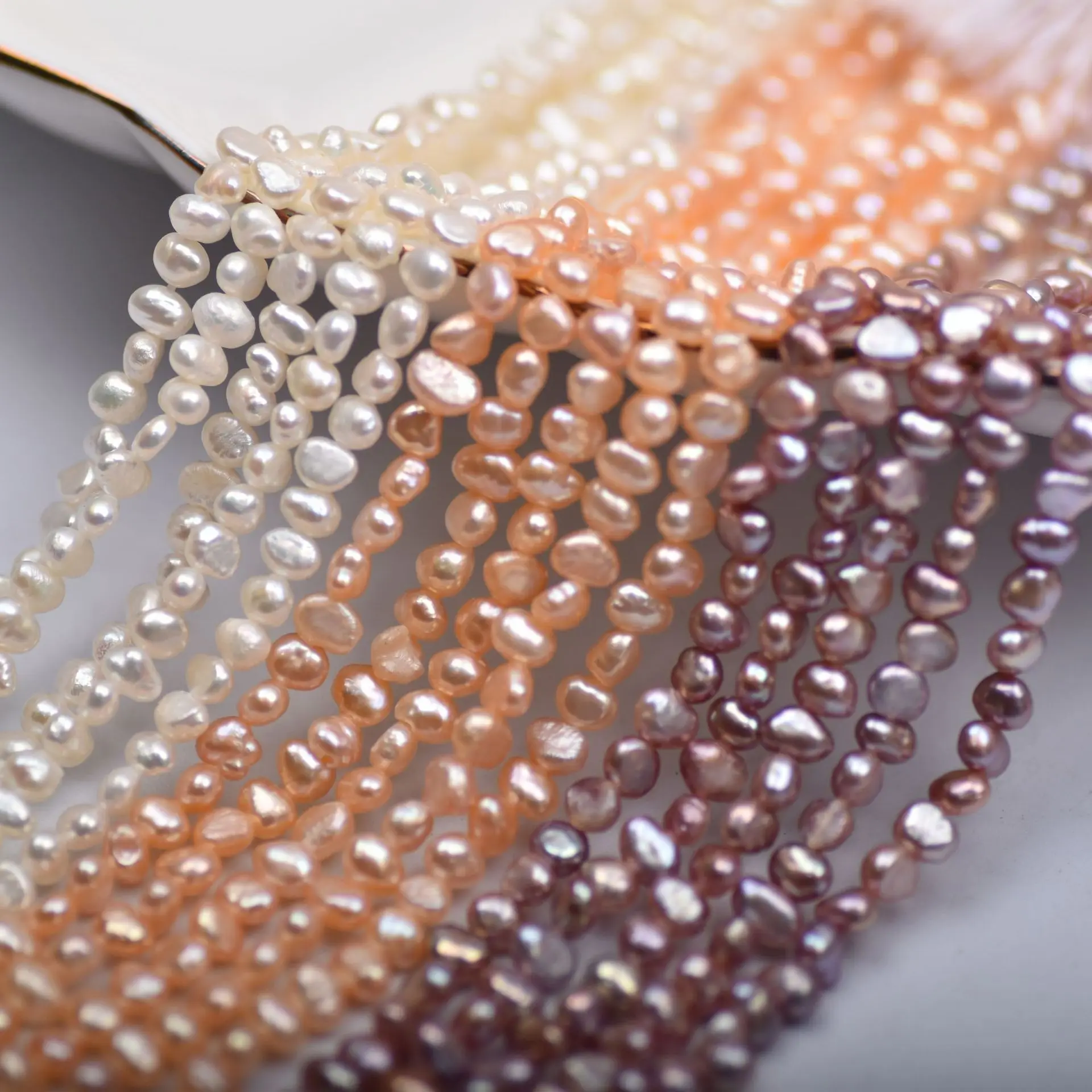 Mini Beads Baroque Irregular Two-Sided Light 3-4mm White Pink Purple Diy Natural Freshwater Pearl Loose Beads