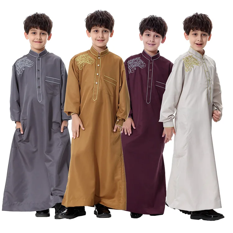 Custom Kids Robes Embroidery Sudan Muslim Dress Al Haramain Thobe Boys Children Abaya With Pocket