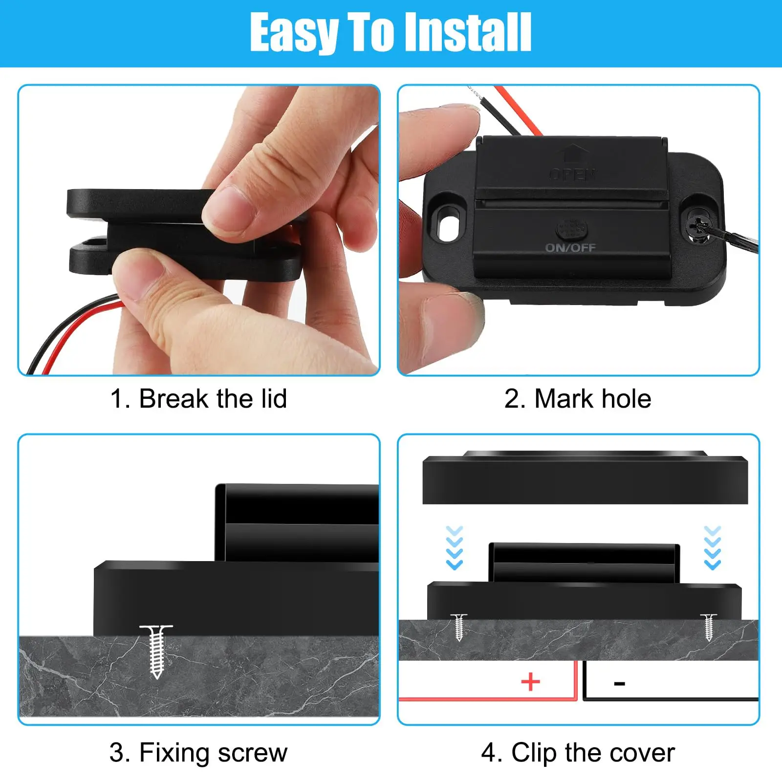 QC3.0 PD and  USB Square car Fast Charger with cover for Car, Boat, marine, RV,Truck
