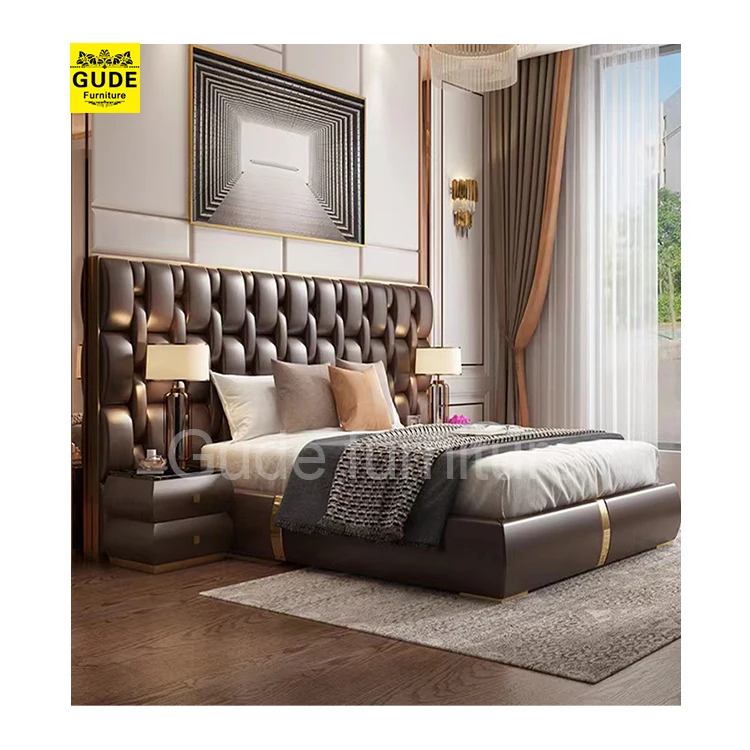 Wooden Frame Bedroom Furniture Set Modern King Size Beds With Luxury Bed Headboard