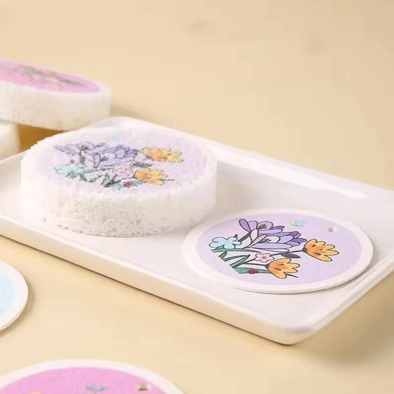 Wholesale Custom Magic Cartoon Printing Compressed Wood Cellulose Fiber Kitchen Dish Cleaning Sponges Dishwashing Cloth