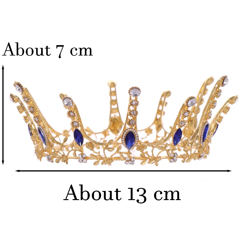 Golden Hollow Blue Crystal Round Diademas Vines Coronas Decorativas De Metal Rhinestone Luxury Bride Hair Accessories Wedding