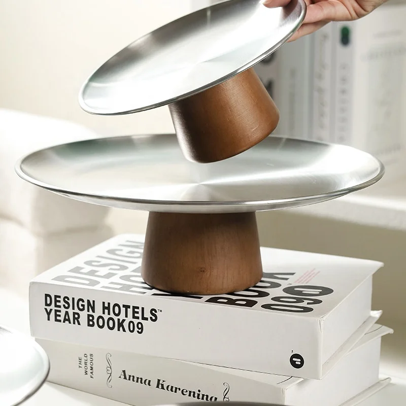 Factory direct sale stainless steel tall tray ins wind living room pastry plate dessert table display shelf silver cake plate