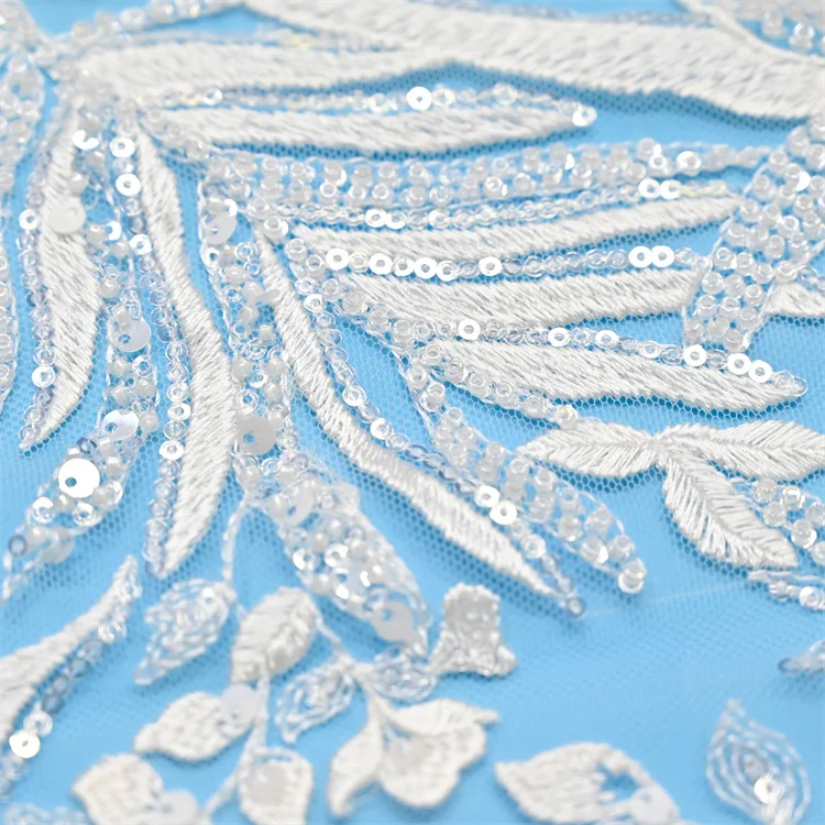 Factory supply new embroidered sequin flower white wedding dress long sleeve lace