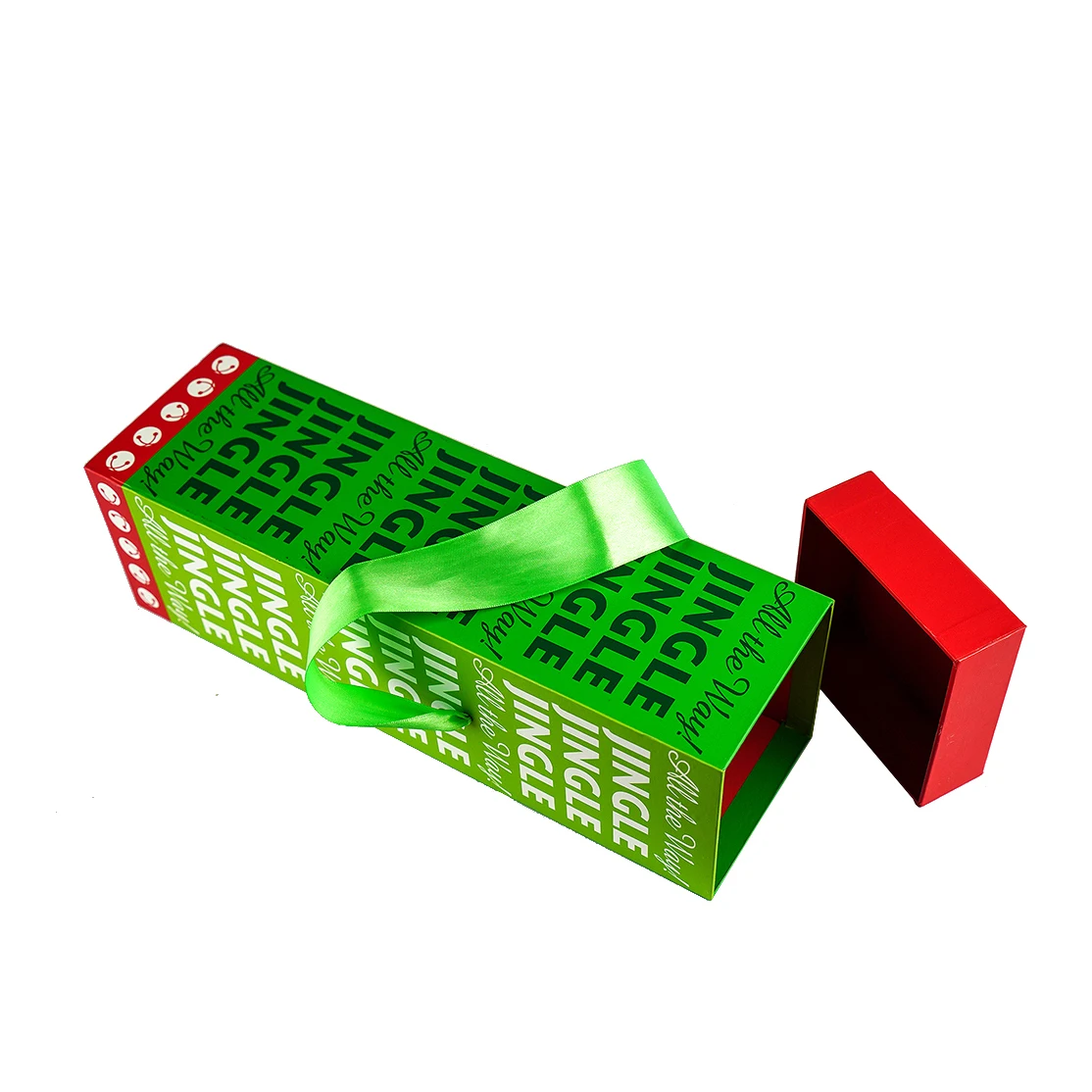 Fluorescent Green Silver Foil Stamping Box with Red Lid Silk Ribbon Soap Candle Packing Box