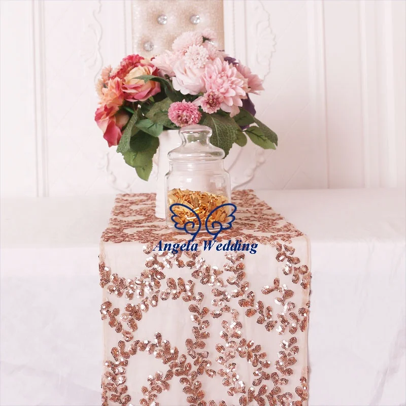 RU022A Ready to ship Hot sale Gorgeous new 2020 Angela Wedding wedding table decoration floral rose gold sequin table runner